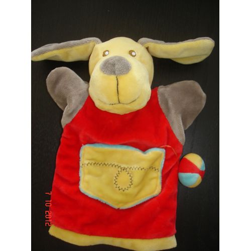 Doudou Marionnette Chien Jaune Rouge Gris - Ajena - 23 Environ