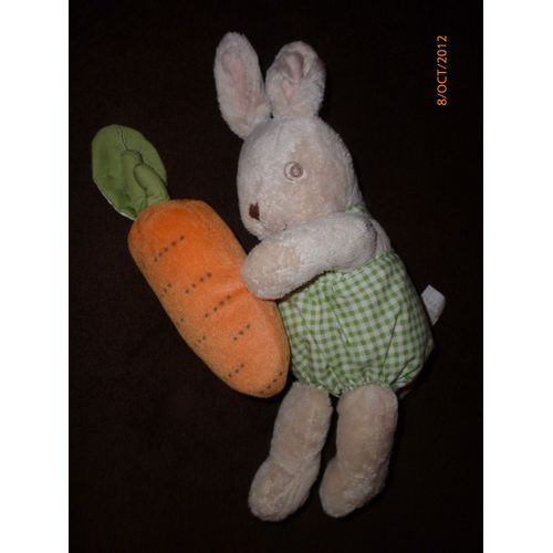 Lapin Carotte Grelot Hochet Doudou Beige Salopettte Vichy Verte Et Blanche Ikea Peluche