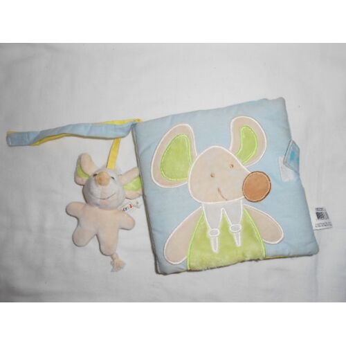 Playkids Livre Peluche Souris 17 Cm Cmi Bleu Vert Jaune Creme Ecru Beige Soleil Nuage Miroir