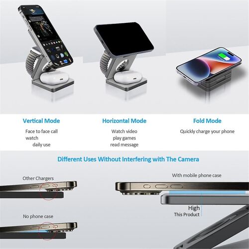 New 3-In-1 Magnetic Folding Wireless Charger Fast Charging Stand Suitable for Phones and Watches/fo