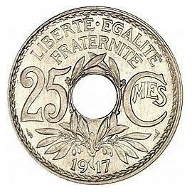 Monnaie Française , Pièce De Collection Ancienne Dite Trouée - 25 Centimes - Type Lindauer - Année 1917 - Millésime Rare