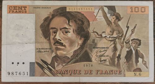 Billet 100 Francs Eugène Delacroix 1978 France N.6 987651 - F69.01d