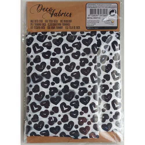 Coupon Tissu Coeur Noir Fond Blanc - 100% Polyester - 70x100cm
