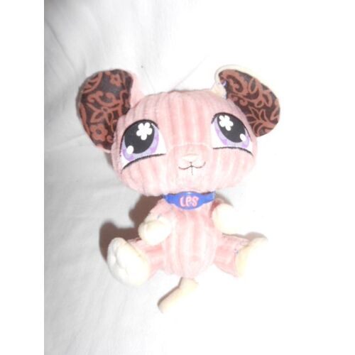 Doudou Peluche Chat Chien Rose Violet Mauve Lilas Parme Marron Fleur Collier Plastique Souris Velours Petshop Hasbro Littles Pet Shop Lps 15cm