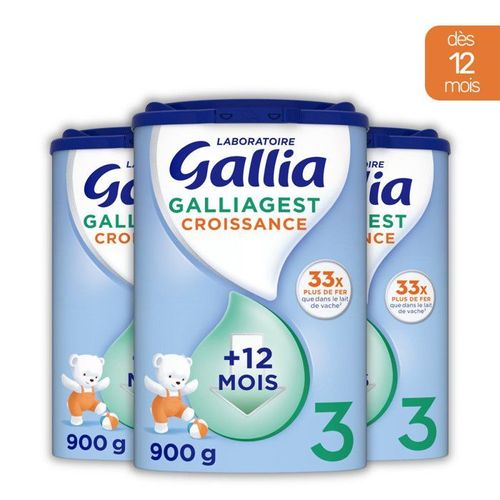 3 Boîtes De Lait En Poudre Galliagest Premium Croissance (3x900g) - Gallia De 12 À 18 Mois