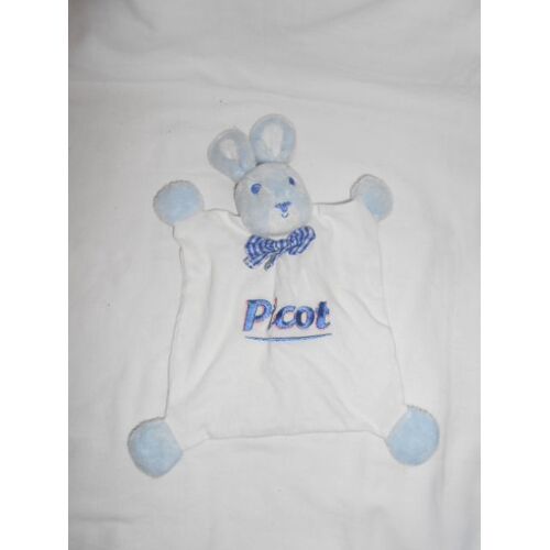 Doudou Plat Carre 4 Coins Blanc Bleu Lapin Picot Noeud Papillon Vichy Mediance