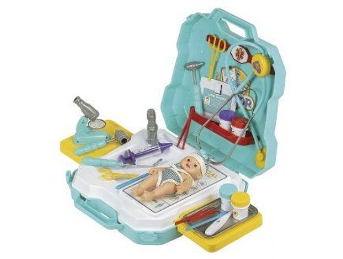 Valise Centre Pediatrique Avec Poupon 18 Cm - Malette Soins Docteur - Cabinet Medical Poupee - Accessoires Nursery