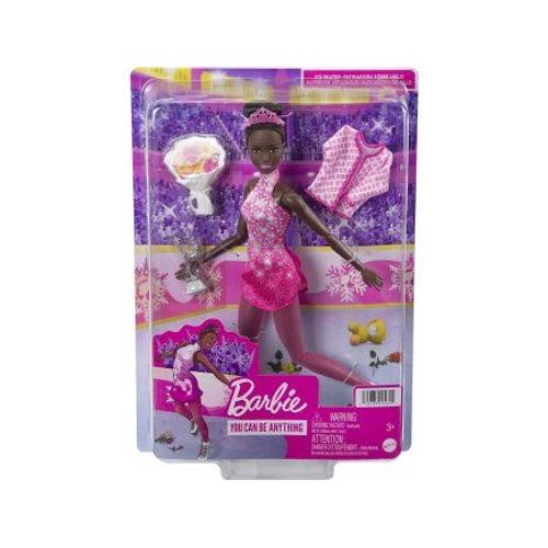 Coffret Barbie Poupee Patineuse Artistique Et 3 Accessoires - Set Poupée Mannequin Métier + 1 Carte Offerte