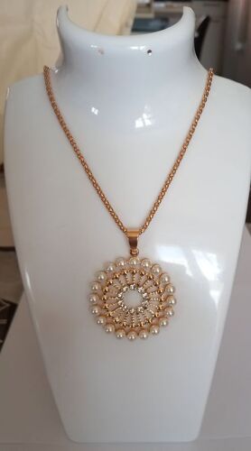 Collier Sautoir Pendentif Cercle Perles Strass