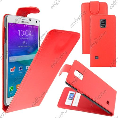 Ebeststar ® Housse Coque Etui Simili Cuir À Rabat Vertical + Film Protection D'écran Pour Samsung Galaxy Note 4 N910f, Couleur Rouge