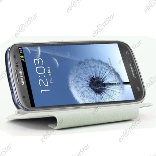 Ebeststar ® Housse Coque Etui Pu Cuir Rotatif Support Rotation 360° + Film + Stylet Pour Samsung Galaxy S3 I9300 I9305, Couleur Blanc