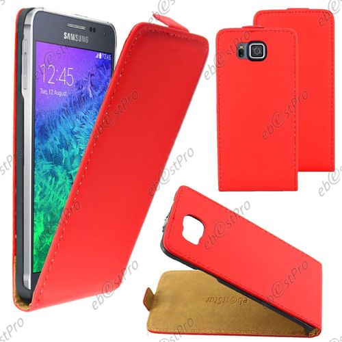 Ebeststar ® Housse Coque Etui En Pu Cuir À Rabat Ultra Fine (Slim Case) + Film Protection D'écran Pour Samsung Galaxy Alpha Sm-G850f, Couleur Rouge