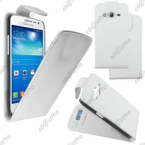 Ebeststar ® Housse Coque Etui Simili Cuir À Rabat Vertical + Film Protection D'écran Pour Samsung Galaxy Core 4g Sm-G386f, Couleur Blanc