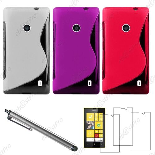 Ebeststar ® Lot X3 Housse Etui Coque Silicone Gel Motif S-Line Protection Souple + Film Protecteur D'écran + Stylet Pour Nokia Lumia 520, Couleur Transparent, Violet, Rose
