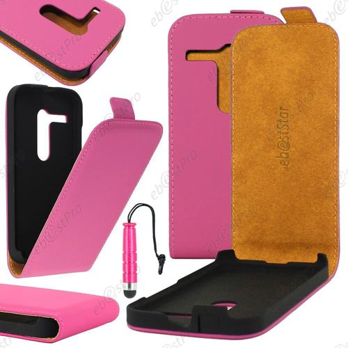 Ebeststar ® Etui Coque Housse En Pu Cuir + 3 Film + Mini Stylet Pour Motorola Moto G / Xt1032, Couleur Rose