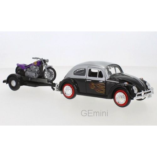 Volkswagen Coccinelle Avec Flamme, Remorque Et Moto 1966 1/24 Motormax-Motormax