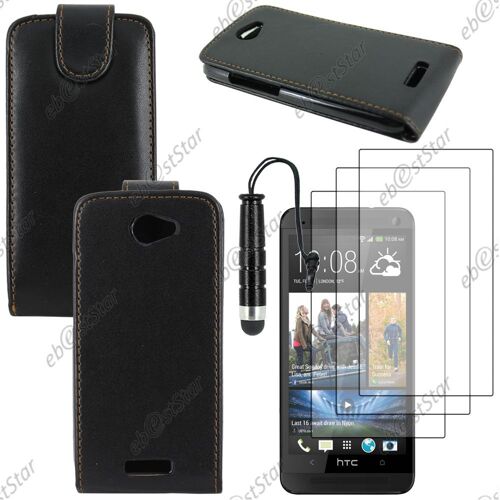 ebestStar ® pour HTC One S - Housse Coque Etui Simili Cuir à Rabat vertical + Mini Stylet + 3 Film Écran, Couleur Noir [Dimensions PRECISES de votre appareil : 130.9 x 65 x 7.8 mm, écran 4.3'']