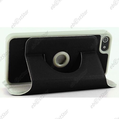 ebestStar ® Housse Coque Etui PU cuir rotatif support rotation 360° + Film pour Apple iPhone 5S / 5, Couleur Noir