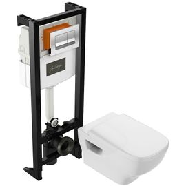 Pack WC suspendu sans bride Jacob Delafon Struktura + abattant + plaque chromée + bâti Jacob Delafon