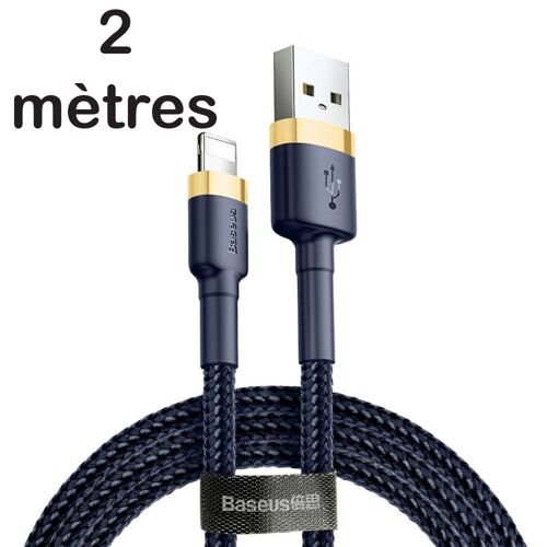 Câble Baseus Pour Iphone Tressé Nylon 2 Mètres Bleu Nuit