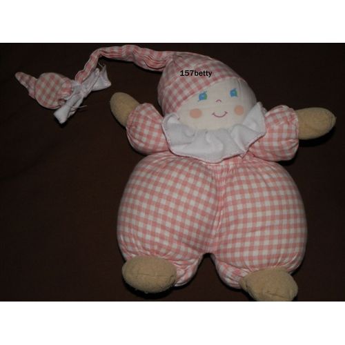 Doudou Poupée Lutin Avec Grelot Vichy Rose Ajena.