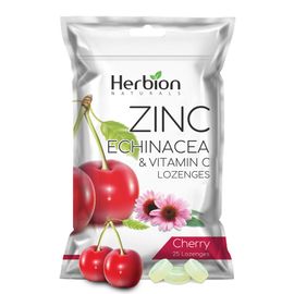 Herbion Naturals Zinc, Echinacea, And Vitamin C Lozenges In Natural Cherry Flavor - 25 Ct - Dietary Supplement For Adults And Children 5 Years And Older 