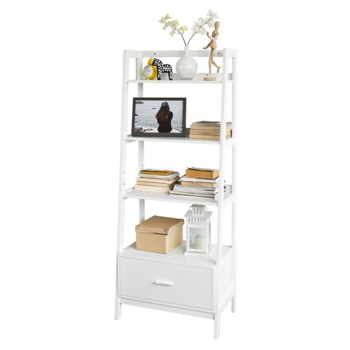 Sobuy® Frg116-W Bibliothèque Étagère Style Échelle De 4 Niveaux Et 1 Tiroir ¿Blanc L64xp40xh160cm