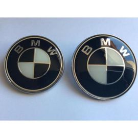 2 X Logo Embleme Bmw Noir - Blanc Standard 1 X 74mm + 1x 82 Mm De Diametre Pour Capot Et Coffre