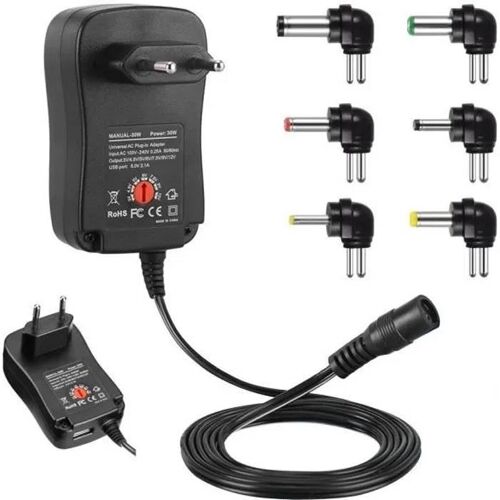 Adaptateur d'alimentation - 30W - 6 prises - 3V à 12V - Intérieur - Électrique