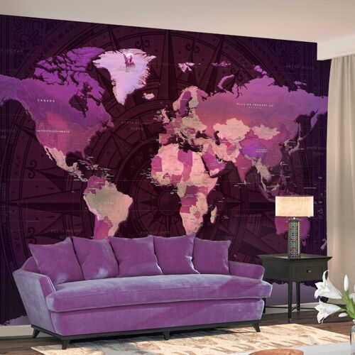 Papier peint intissé Carte du monde Purple World Map : Taille - 150 x 105 cm
