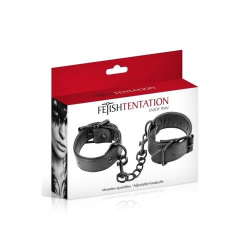 Menottes Poignets Simili Cuir Avec Chaine Noire Noir