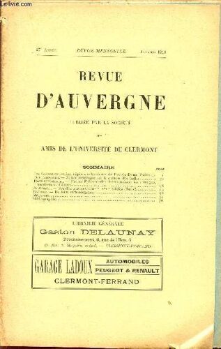 Revue D'auvergne Et Bulletin De L'universite / 27è Annee - Janvier 1910.