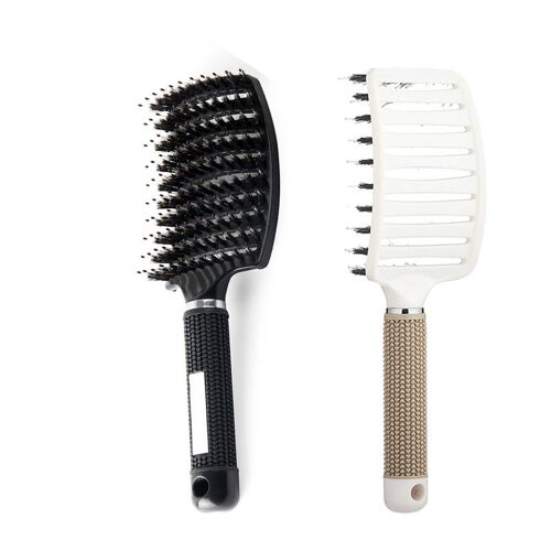 2 Pièces Brosse À Cheveux, Brosse À Poil De Sanglier, Incurvée Ventilée Brosse Cheveux Démêlante - Coiffure - À Séchage - Rapide Brosses De Massage - Blanc Et Noir 