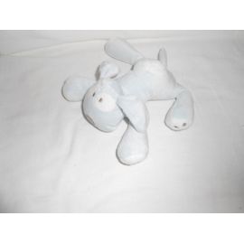 Doudou Peluche Obaibi Okaidi Ob Chien Bleu Patte Blanche Cocard Broderie Gris Marron Taupe 15cm Sans La Queue