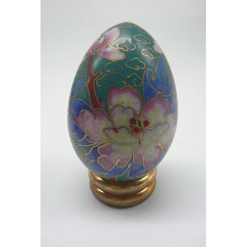 Oeuf De Collection En Cloisonné Avec Son Support Decor Floral