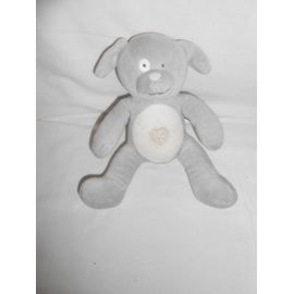 Doudou Obaibi Okaidi Ours Chien Gris Cocard Blanc Coeur