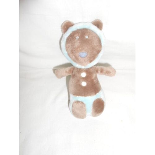 Doudou Hochet Ours Singe Loup Chien Renard Obaibi Okaidi Peluche Marron Bleu Ciel 18 Cm