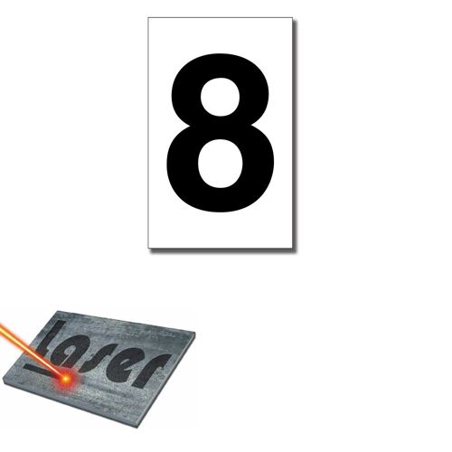 Plaque gravée autocollante 5x8cm Numéro de rue "8" fond Blanc