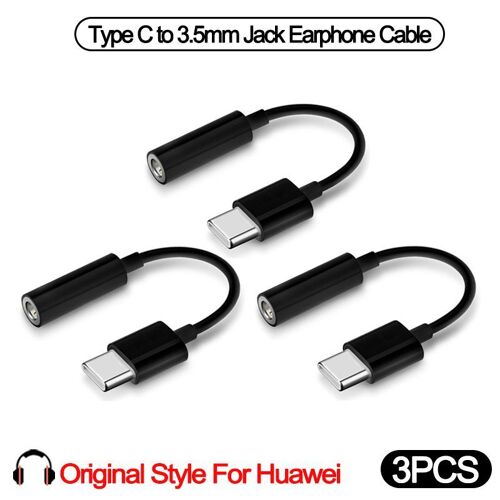 AUTRES PERIPHERIQUES USB 3PCS-Black Huawei--Adaptateur USB C à 3.5mm câble Audio Aux pour écouteurs xiaomi samsung Type C 3.5 Huaw
