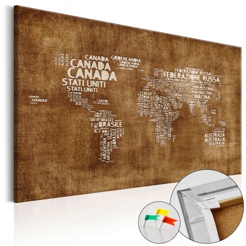 Tableau en Liège "Carte du Monde - the Lost Map en Italien" 60 x 90 cm