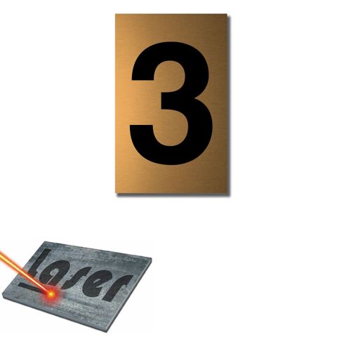 Plaque gravée autocollante 5x8cm Numéro de rue "3" fond Or