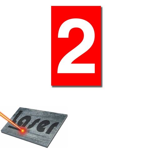 Plaque gravée autocollante 5x8cm Numéro de rue "2" fond Rouge