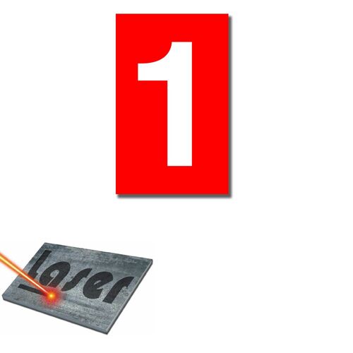Plaque gravée autocollante 5x8cm Numéro de rue "1" fond Rouge