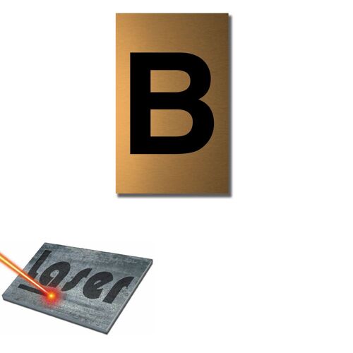 Plaque gravée autocollante 5x8cm Numéro de rue "B" fond Or