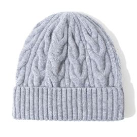 Bonnet Tricoté Chaud En Pure Laine Pour L'hiver Gris