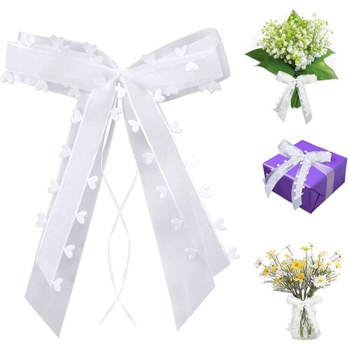 30 Pcs Noeuds de Ruban Bowknots,Noeud Voiture Mariage Blanc, Décoration De Mariage Noeuds pour Satin Voiture,Chaise,Cadeau