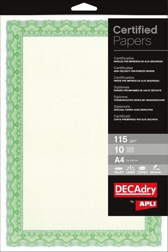 Spirale Vert Certificat 115g.25 Feuilles