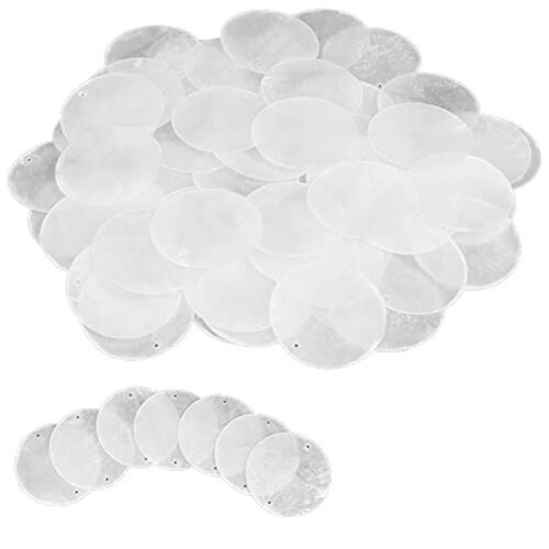60 Pcs 2 Inch Round Capiz Shells with 2 Holes Round Natural Shell White Shells for Wind Chimes Jewe
