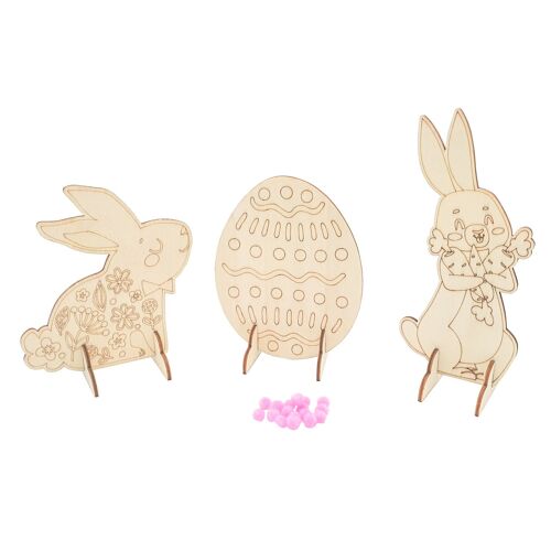 Motifs De Pâques En Bois À Colorier Et À Poser 3 Pièces