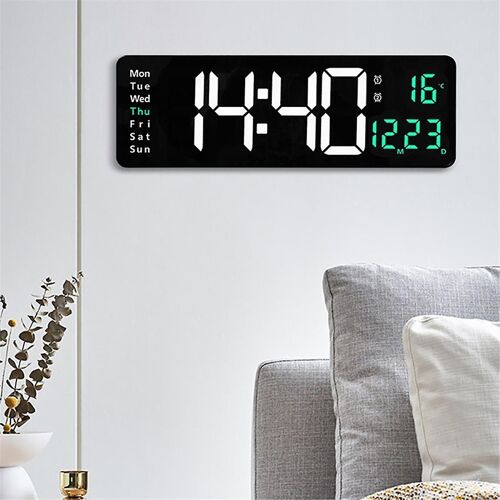 Large Digital Wall Clock Remote Control Temp Date Week Display Power Off Memory Table Clock Wall-Mo